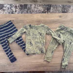 Kids Green Moose Print Pajama Set with Navy Stripe Mix